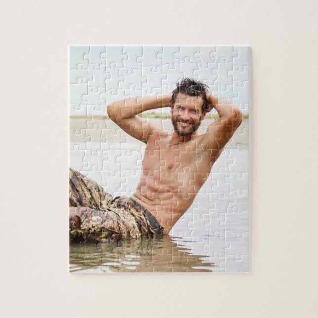 Hot Guy Sexy Shirtless Muscle Man Hunk Exercises Jigsaw Puzzle (Vertical)