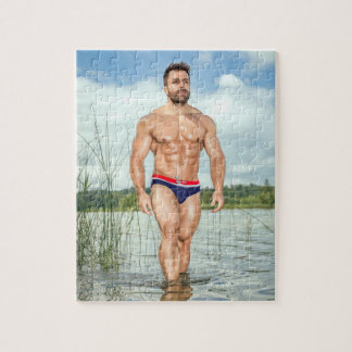Hot Guy Sexy Shirtless Muscle Man Hunk Walks Water Jigsaw Puzzle