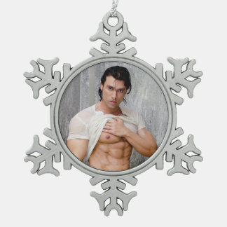 Hot Guy Showers Sexy Muscle Man Hunk Snowflake Pewter Christmas Ornament
