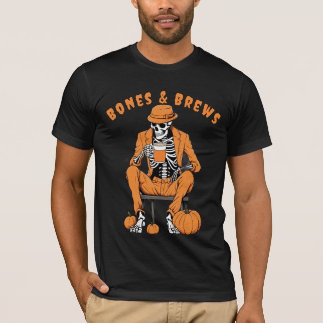 "Hot Halloween Brew" Skeleton Coffee Tee (Front)