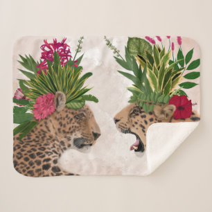 Hot House Leopards   A Pair Sherpa Blanket