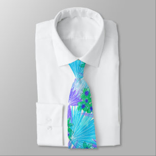 Hot House Plumeria Hawaiian Tropical - Turquoise Tie