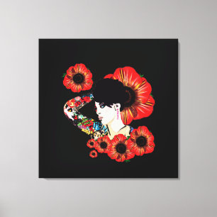 Hot inked girl ART BY LeahG Poppy flower red black Canvas Print