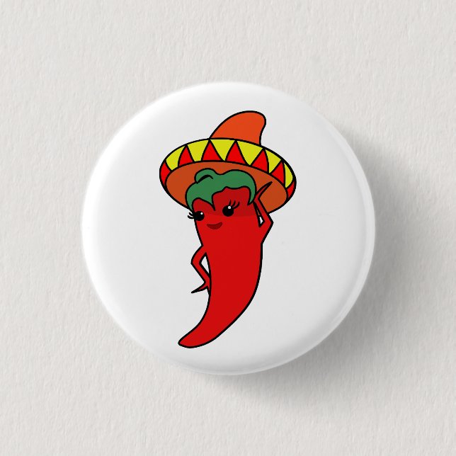 Hot Kawaii Pepper Diva 1 Inch Round Button (Front)