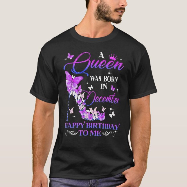 Hot Lips A Queen Was Born In December Happy Birthd T-Shirt (Front)