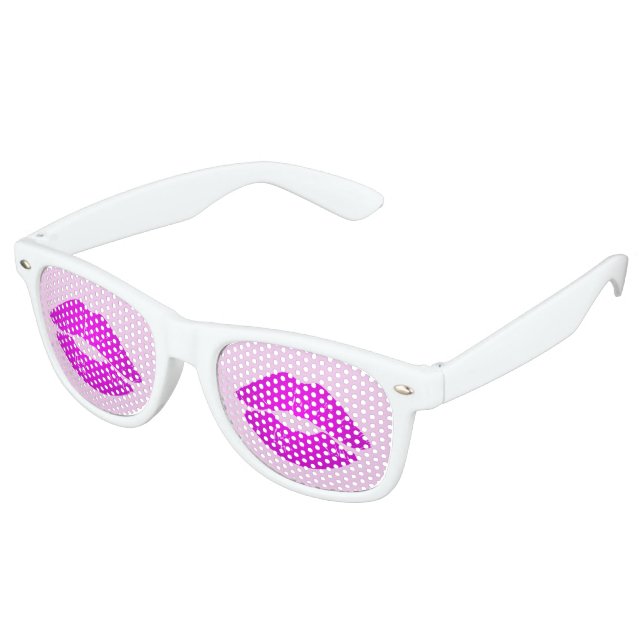 Hot Lips Pink Kiss Lipstick Print Retro Sunglasses (Angled)