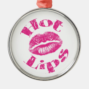 Hot Lips! Pink Lips Metal Ornament