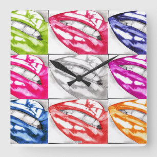 Hot Lips Pop Art Square Wall Clock