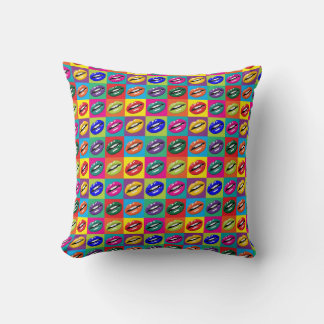 Hot Lips Pop Art Squares Small Print Throw Pillow