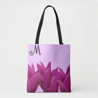 Hot M monogram purple flowers pink summer beach Tote Bag