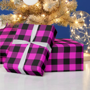 Hot Magenta and Black Buffalo Check Wrapping Paper