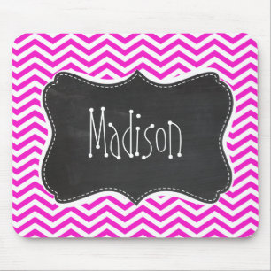 Hot Magenta Chevron Stripes; Retro Chalkboard look Mouse Pad