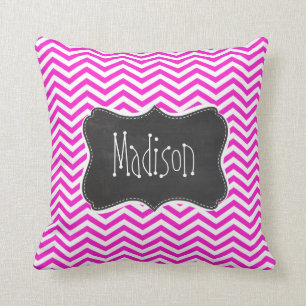 Hot Magenta Chevron Stripes; Retro Chalkboard look Throw Pillow