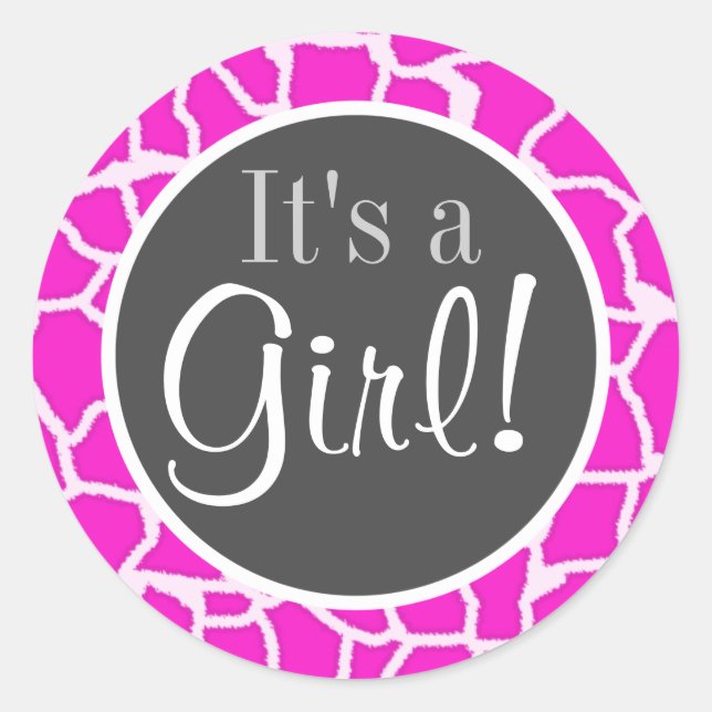 Hot Magenta Giraffe Animal Print Classic Round Sticker (Front)