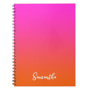 Hot Magenta Pink and Bright Orange Ombre Name Notebook