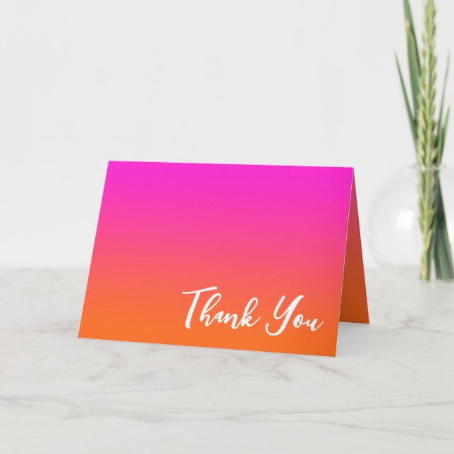 Hot Magenta Pink and Bright Orange Ombre Thank You Card (Front)