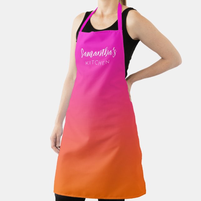 Hot Magenta Pink Bright Orange Ombre Personalized Apron (Insitu)
