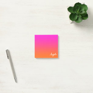 Hot Magenta Pink Bright Orange Ombre Script Name Post-it Notes