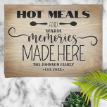 Hot Meals Warm Memories Personalized Kitchen Towel<br><div class="desc">Welcome all your guests with this custom kitchen towel featuring a fun greeting and your family name.</div>