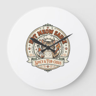 Hot Meow Sauce Cat Hot Sauce Spicy Food Cat Vintag Large Clock