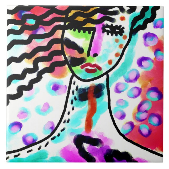 Hot Mess Abstract Digital Painting  Tile (Front)