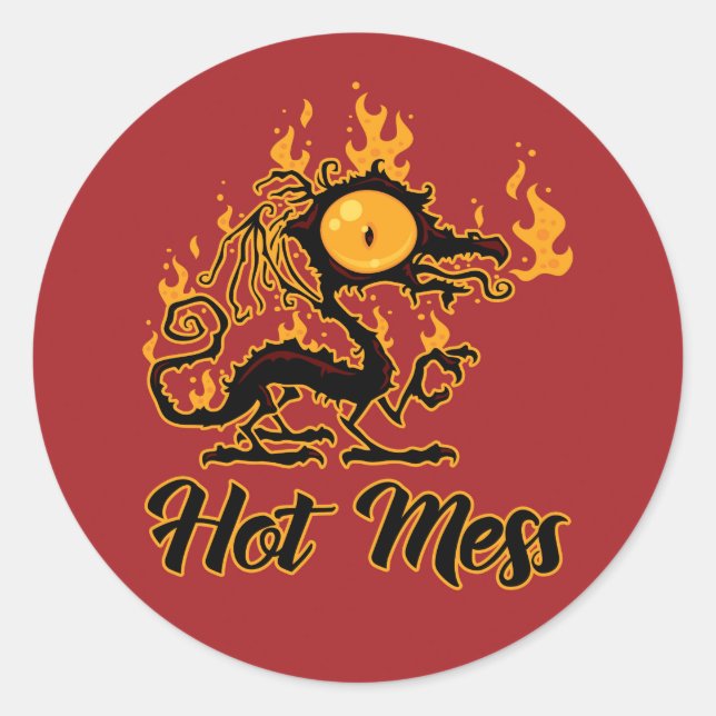 Hot Mess Crispy Dragon Classic Round Sticker (Front)