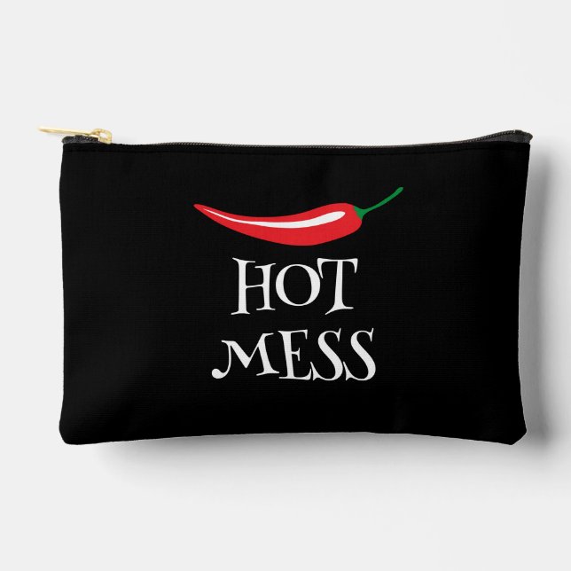Hot Mess funny spicy red chili pepper Accessory Pouch (Front)
