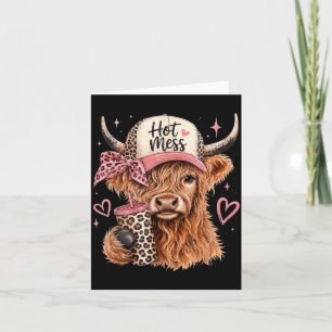 Hot Mess Highland Cow Funny Cute Coffee Lover Card