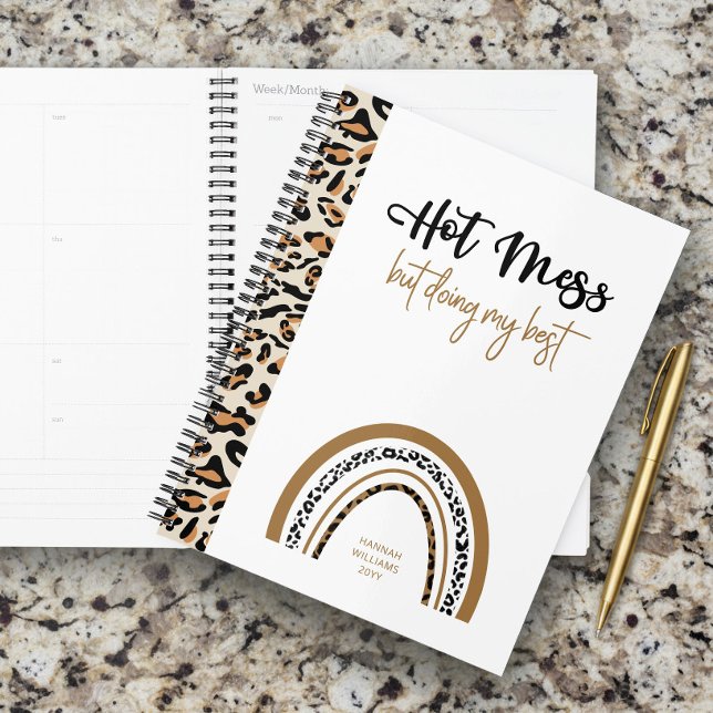 Hot Mess Quote Animal Leopard Print Rainbow Planner (Personalized Notebook by Darling & May)