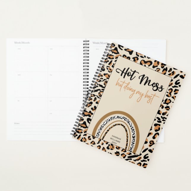Hot Mess Quote Girly Leopard Print Rainbow Planner (Display)