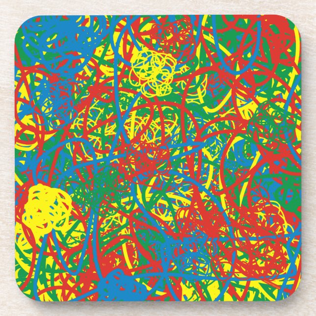 Hot mess red blue yellow green scribbles crayons  coaster (Front)