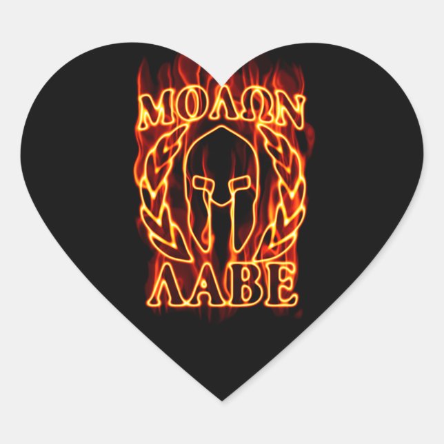 Hot Molon Labe Warrior Mask Laurels on Fire Heart Sticker (Front)