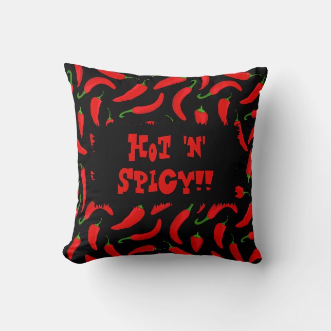 Hot n Spicy Hot and Spicy Red Chili Peppers Throw Pillow (Front)