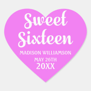 Hot Neon Pink 16th Birthday Party Personalized Heart Sticker