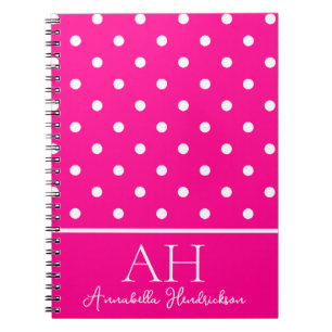 Hot Neon Pink Polka Dots Monogram Initial Notebook