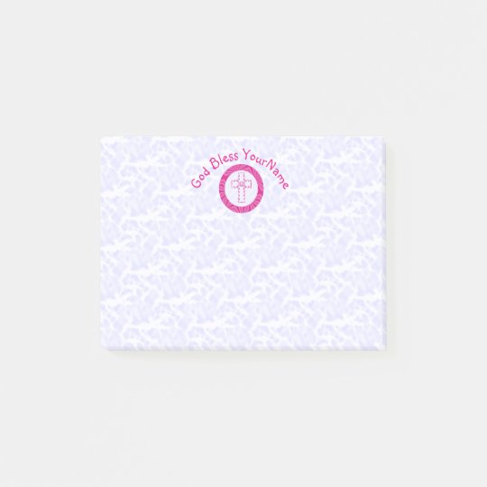 Hot or Bright Pink Christian Zig-Zag Cross White Post-it Notes