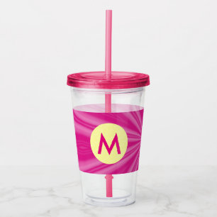 Hot or Bright Pink Radiating Streaks Initial Acrylic Tumbler