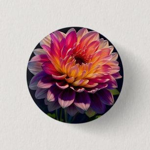 Hot Orange and Pink Dahlia Flower 1 Inch Round Button