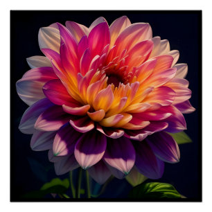 Hot Orange and Pink Dahlia Flower Poster