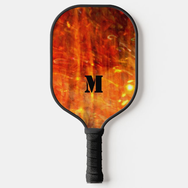 Hot Orange Black Flame Cool Monogram  Pickleball Paddle (Front)