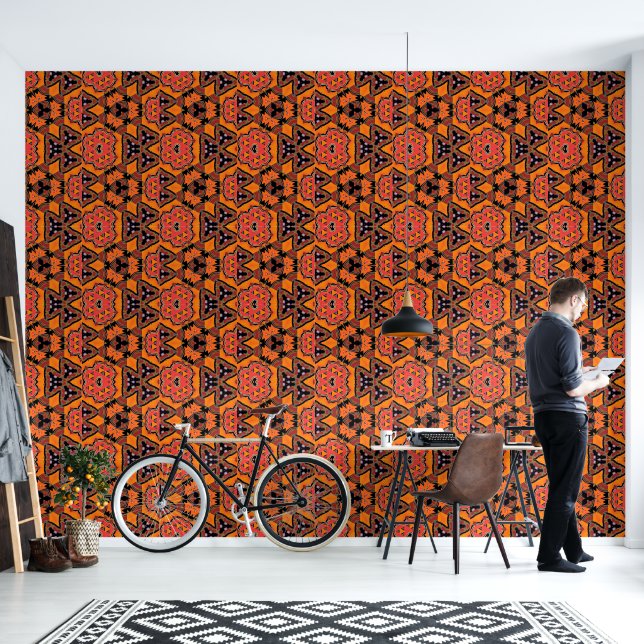 Hot Orange Geo  Wallpaper (Living Room)