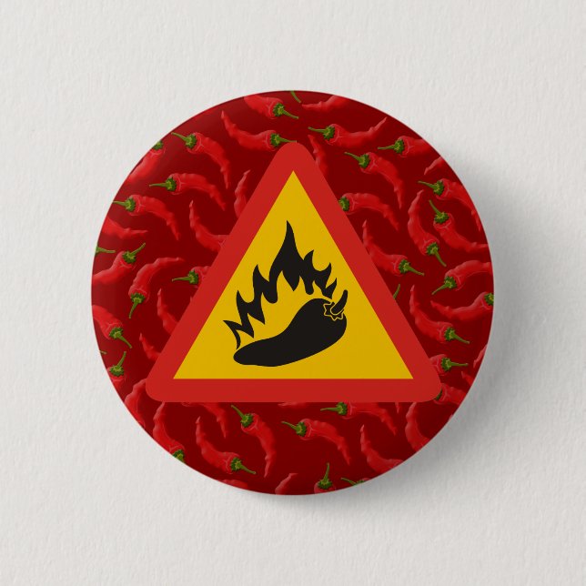 Hot pepper danger sign 2 inch round button (Front)