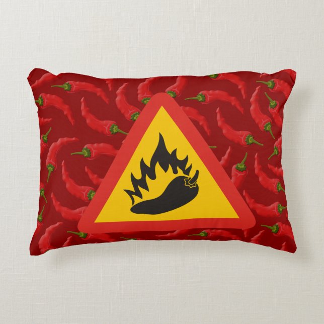 Hot pepper danger sign accent pillow (Front)