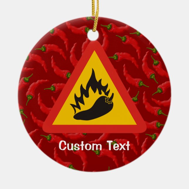 Hot pepper danger sign ceramic ornament (Front)