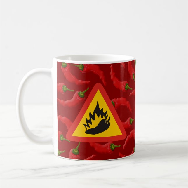 Hot pepper danger sign coffee mug (Left)