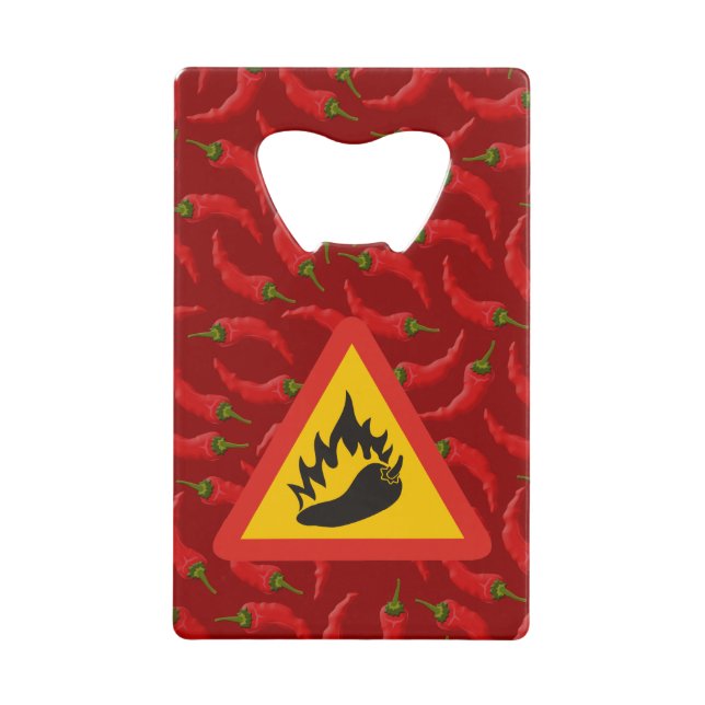 Hot pepper danger sign credit card bottle opener (Front)