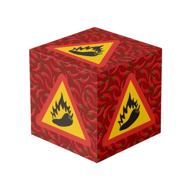Hot pepper danger sign cube (Front Angled)