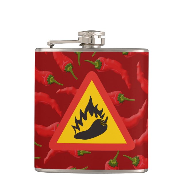 Hot pepper danger sign hip flask (Front)