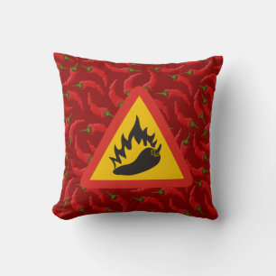 Hot pepper danger sign throw pillow