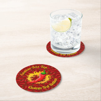 Hot Pepper with Flame Round Paper Coaster
